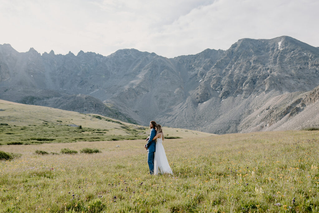 Bride and groom portraits in the mountains of Summit County, Colorado