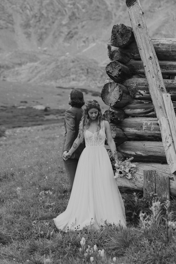 First-look by a half-built log cabin in Breckenridge Colorado