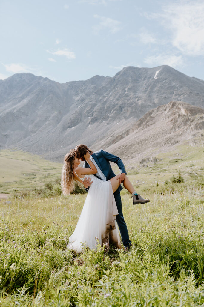 Bride and groom portraits in the mountains of Summit County, Colorado