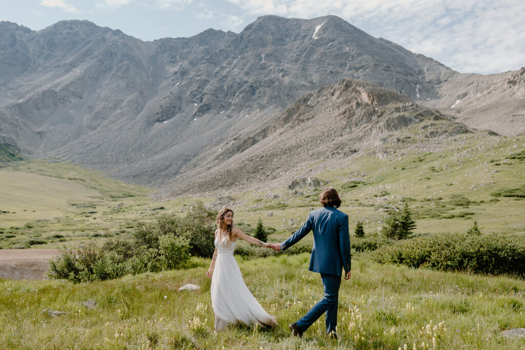 Bride and groom portraits in the mountains of Summit County, Colorado