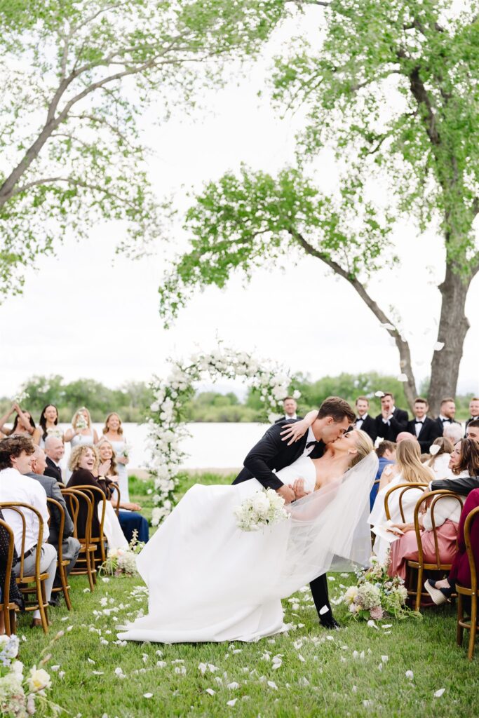 luxury backyard wedding ceremony at a private lake house