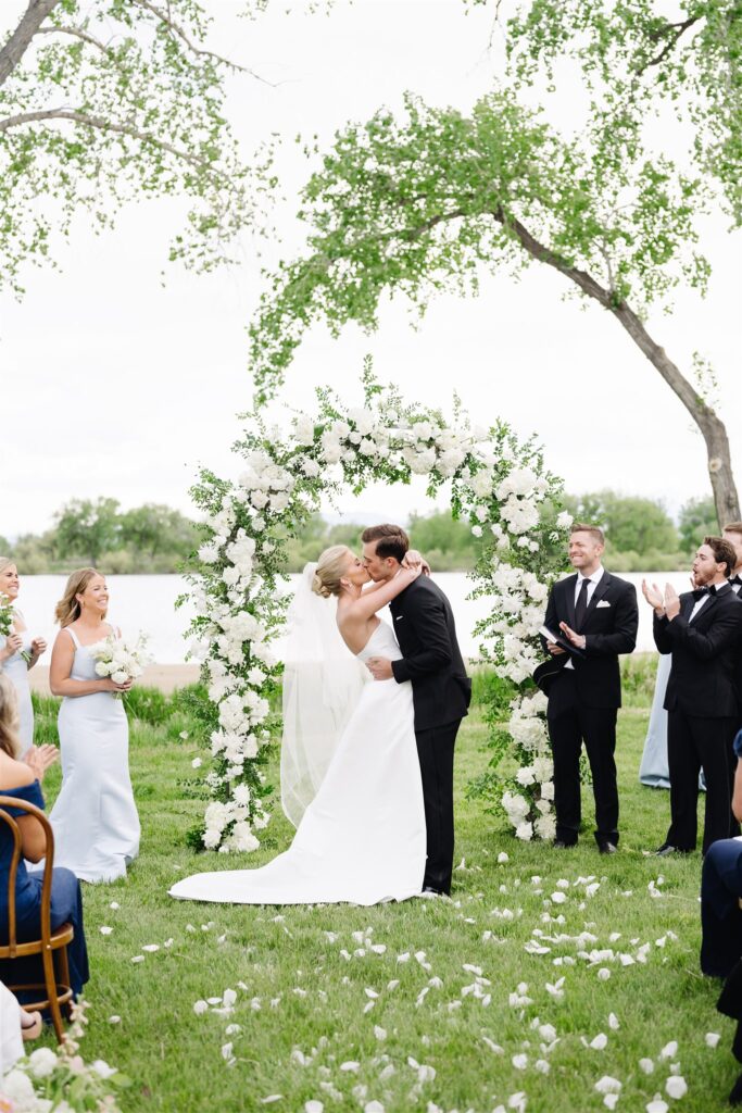 luxury backyard wedding ceremony at a private lake house