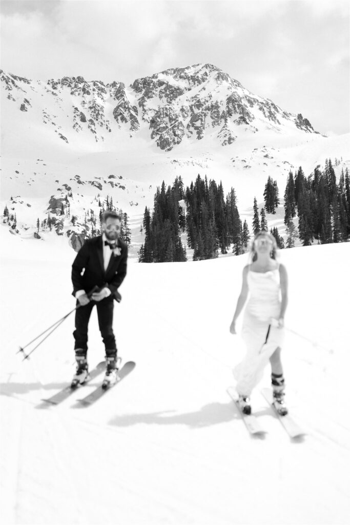 Bride and groom hit the slopes for their ski elopement