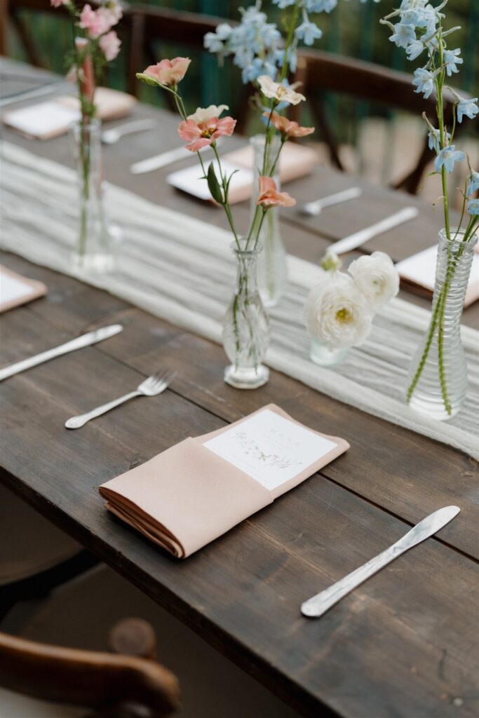 Wedding reception table decor at Gold Mountain Ranch