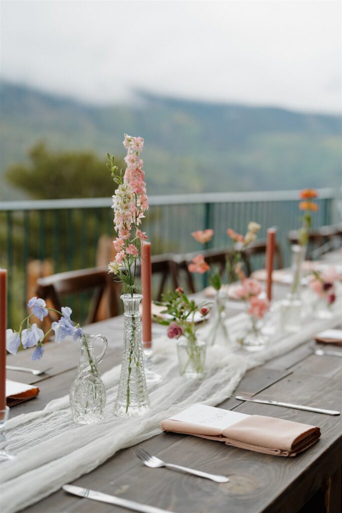 Wedding reception table decor at Gold Mountain Ranch