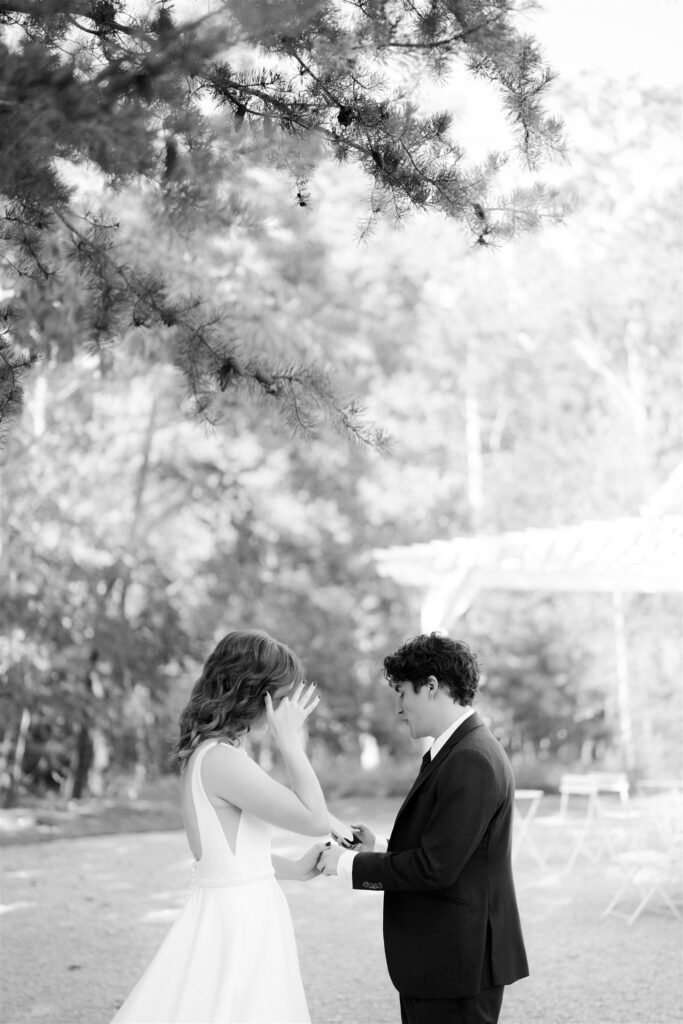 Candid wedding photos during an emotional first look