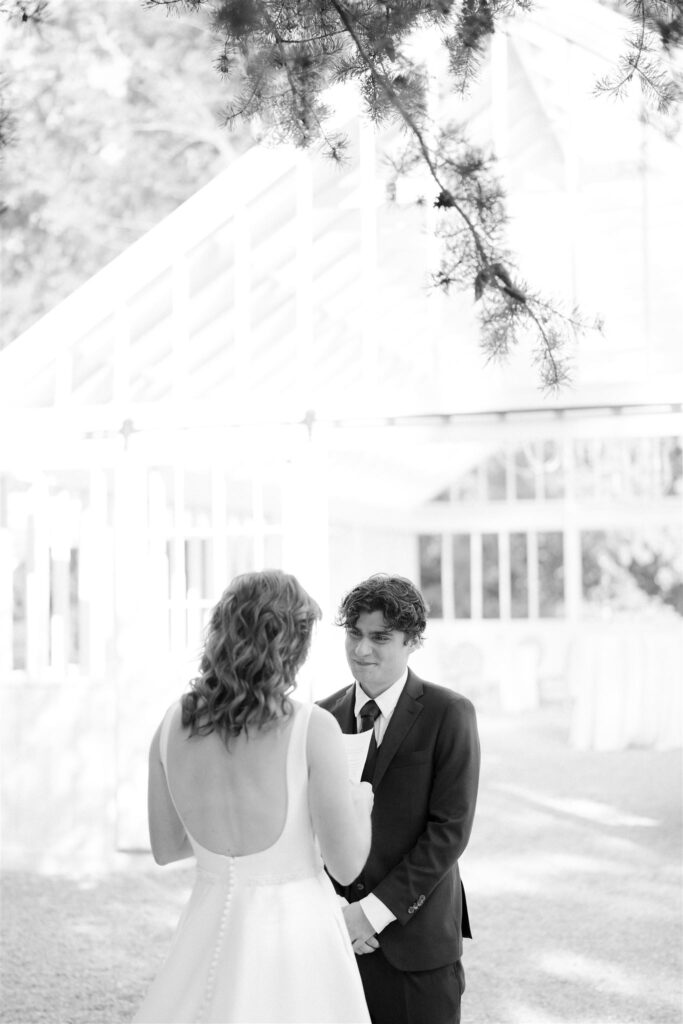 Candid wedding photos during an emotional first look