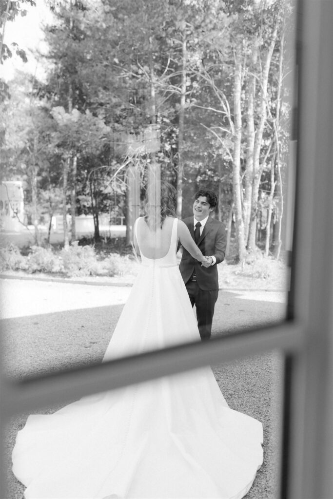 Candid wedding photos during an emotional first look