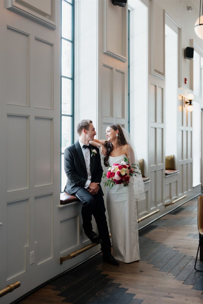 Bride and groom portraits in the Surf Hotel