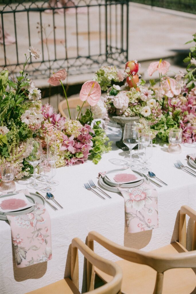 Greystone Castle wedding reception floral-forward table decor 