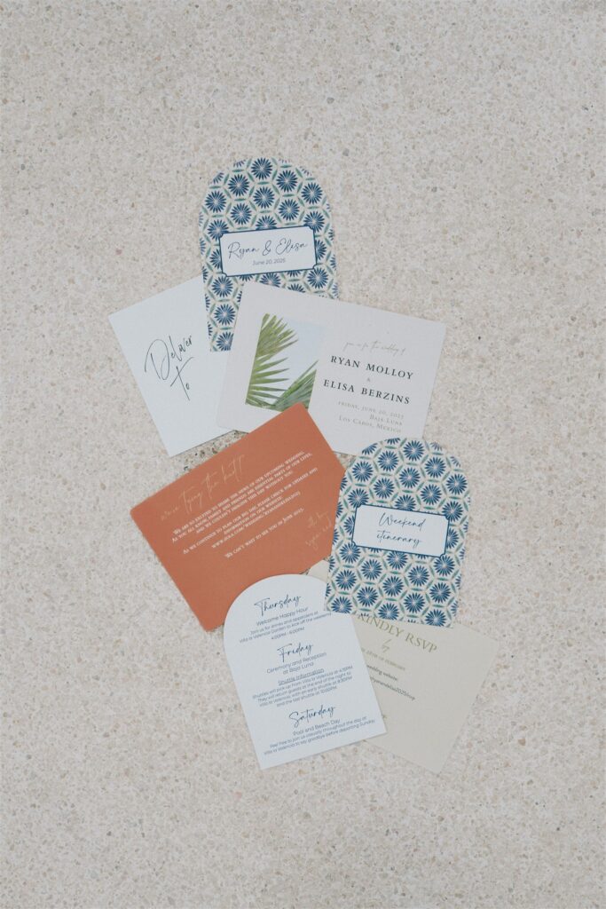 Tropical invitation suite in the white sand at Baja Luna