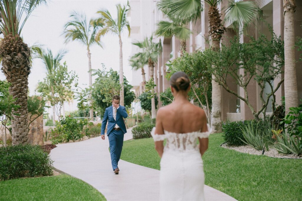 Bride and groom share an emotional first look