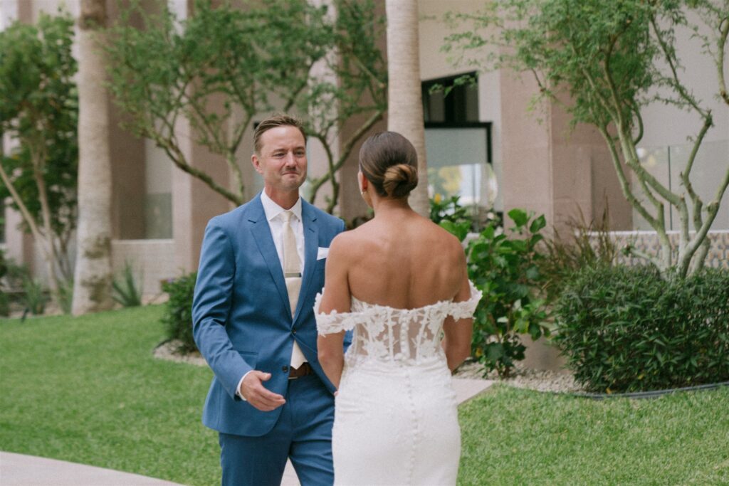 Bride and groom share an emotional first look