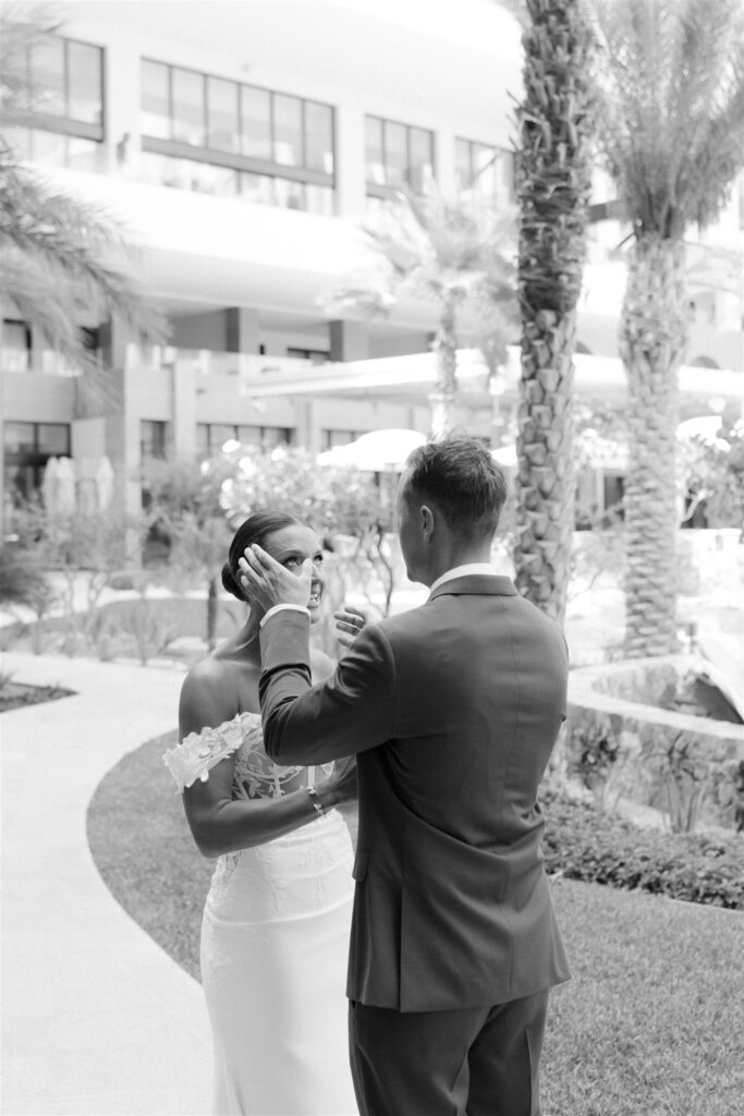 Bride and groom share an emotional first look