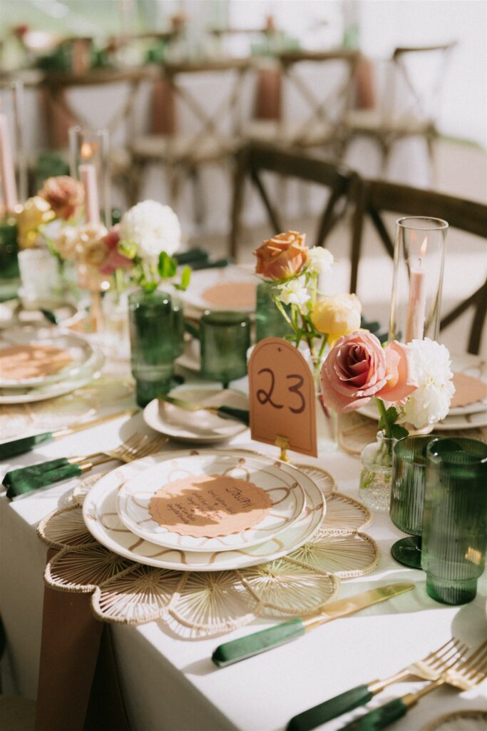 Retro wedding reception decor at Flying Diamond Ranch