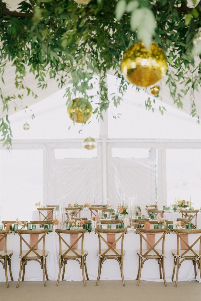 Retro wedding reception decor at Flying Diamond Ranch