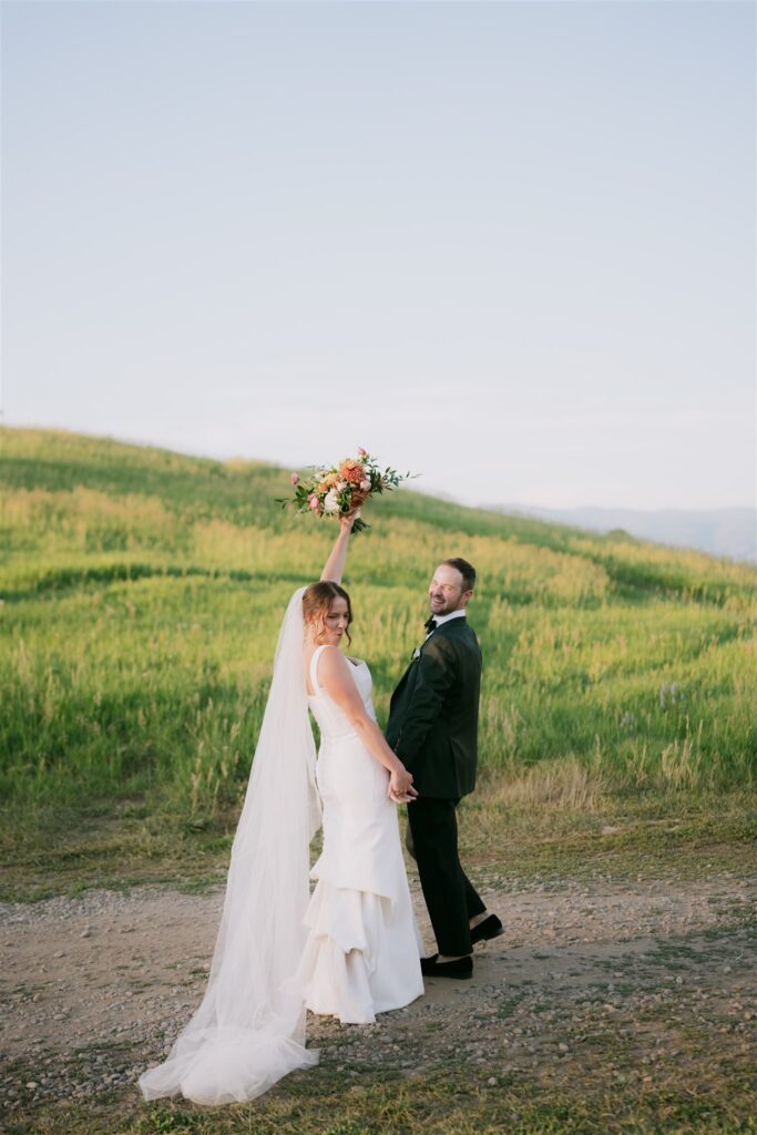 Bride and groom portraits in Steamboat, Colorado at Flying Diamond Ranch