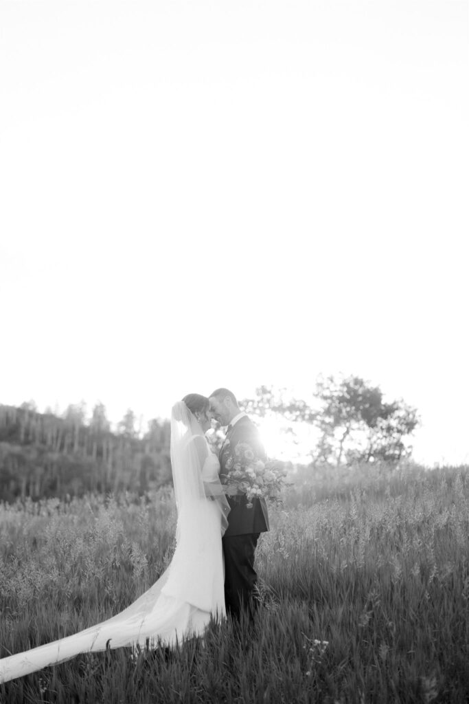 Bride and groom portraits in Steamboat, Colorado at Flying Diamond Ranch