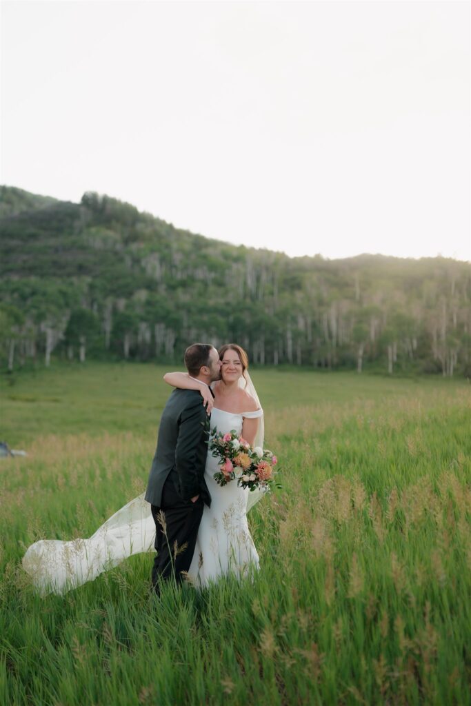 Bride and groom portraits in Steamboat, Colorado at Flying Diamond Ranch