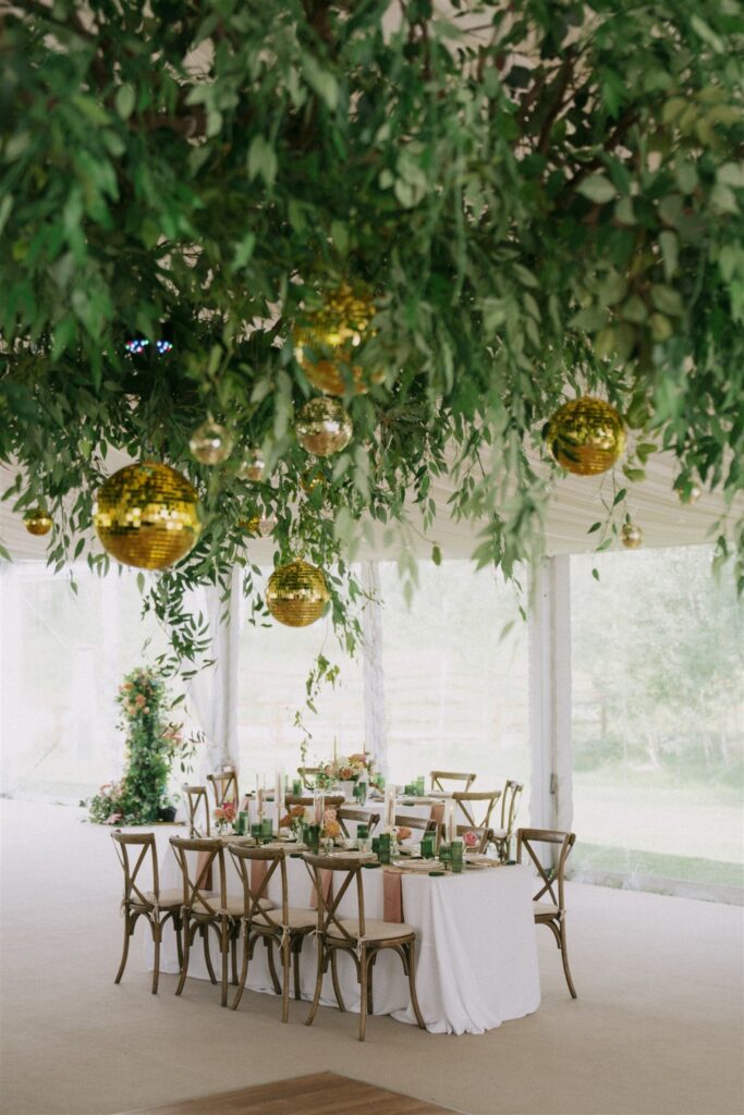 Retro wedding reception decor at Flying Diamond Ranch