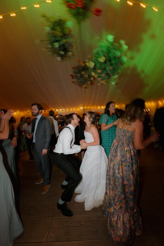 Colorful Camp Hale wedding dance party
