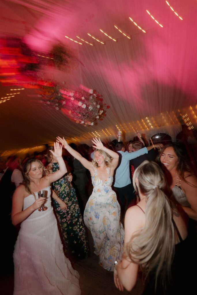 Colorful Camp Hale wedding dance party