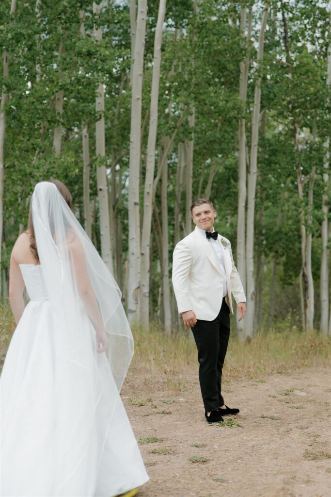 Wedding day first look moments in Telluride, Colorado