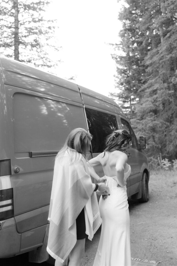 Bride getting ready for a non-venue wedding in Colorado