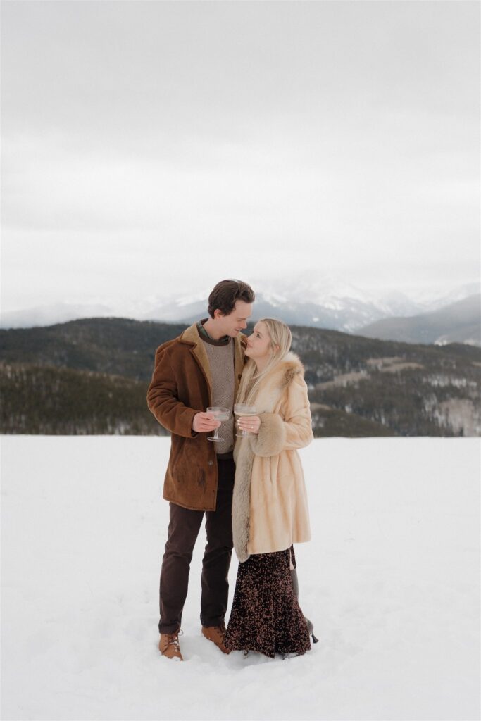 Cold and snowy engagement photos on Vail Mountain