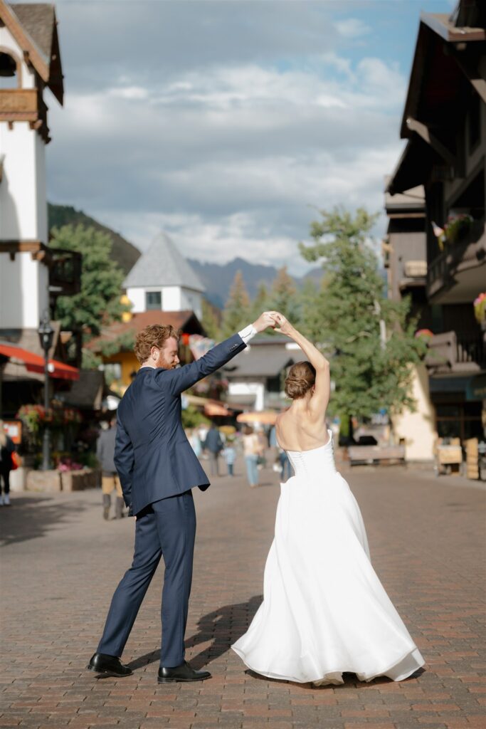 Vail Village bride and groom photos