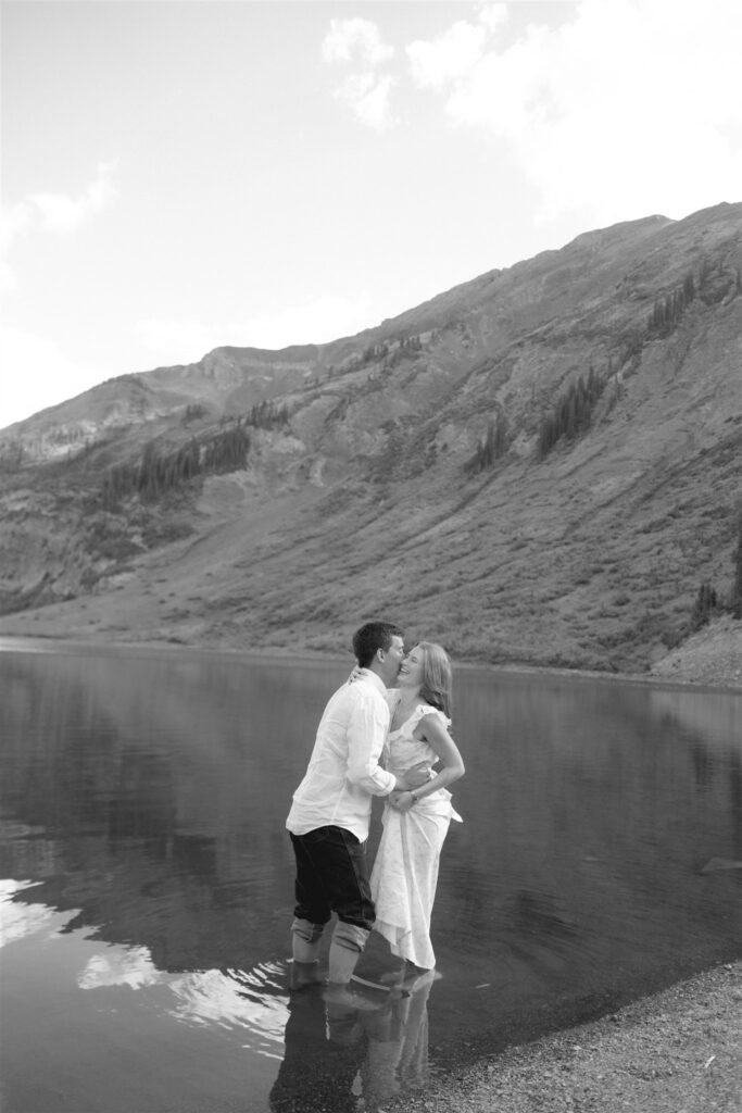 Mountain alpine lake engagement photos in Colorado