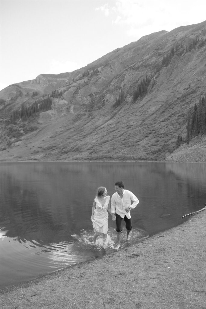 Mountain alpine lake engagement photos in Colorado