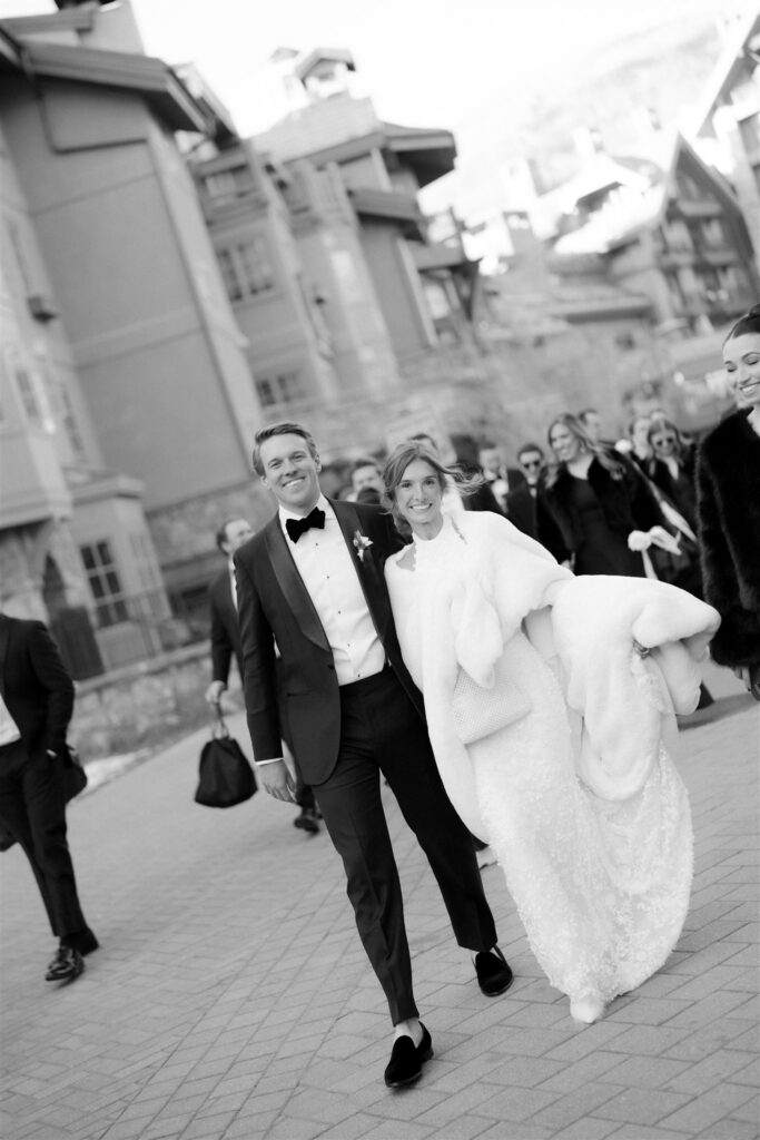 Colorado winter wedding photos in Vail Village