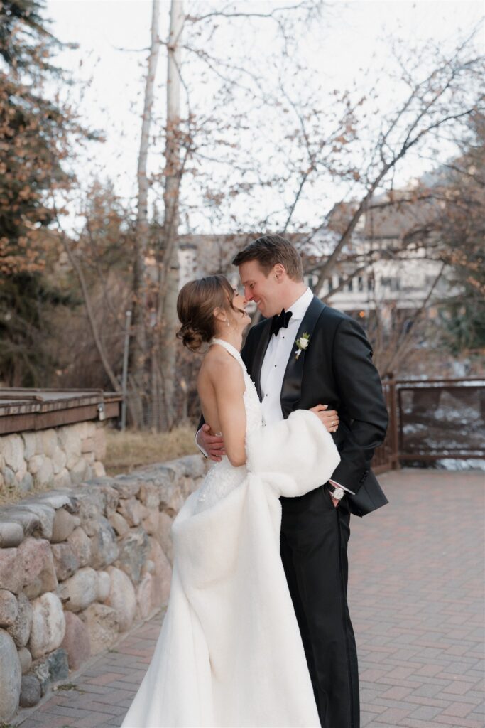 Colorado winter wedding photos in Vail Village