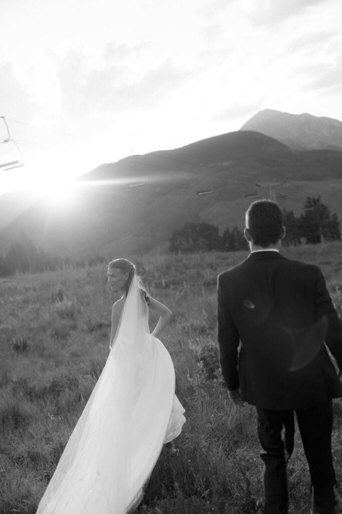 Bride and groom sunset portraits in the Colorado mountains