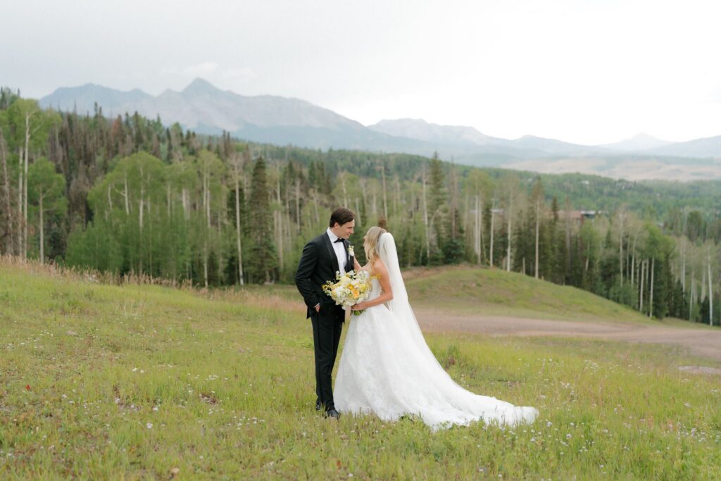 Telluride Colorado bride and groom portraits in the rain